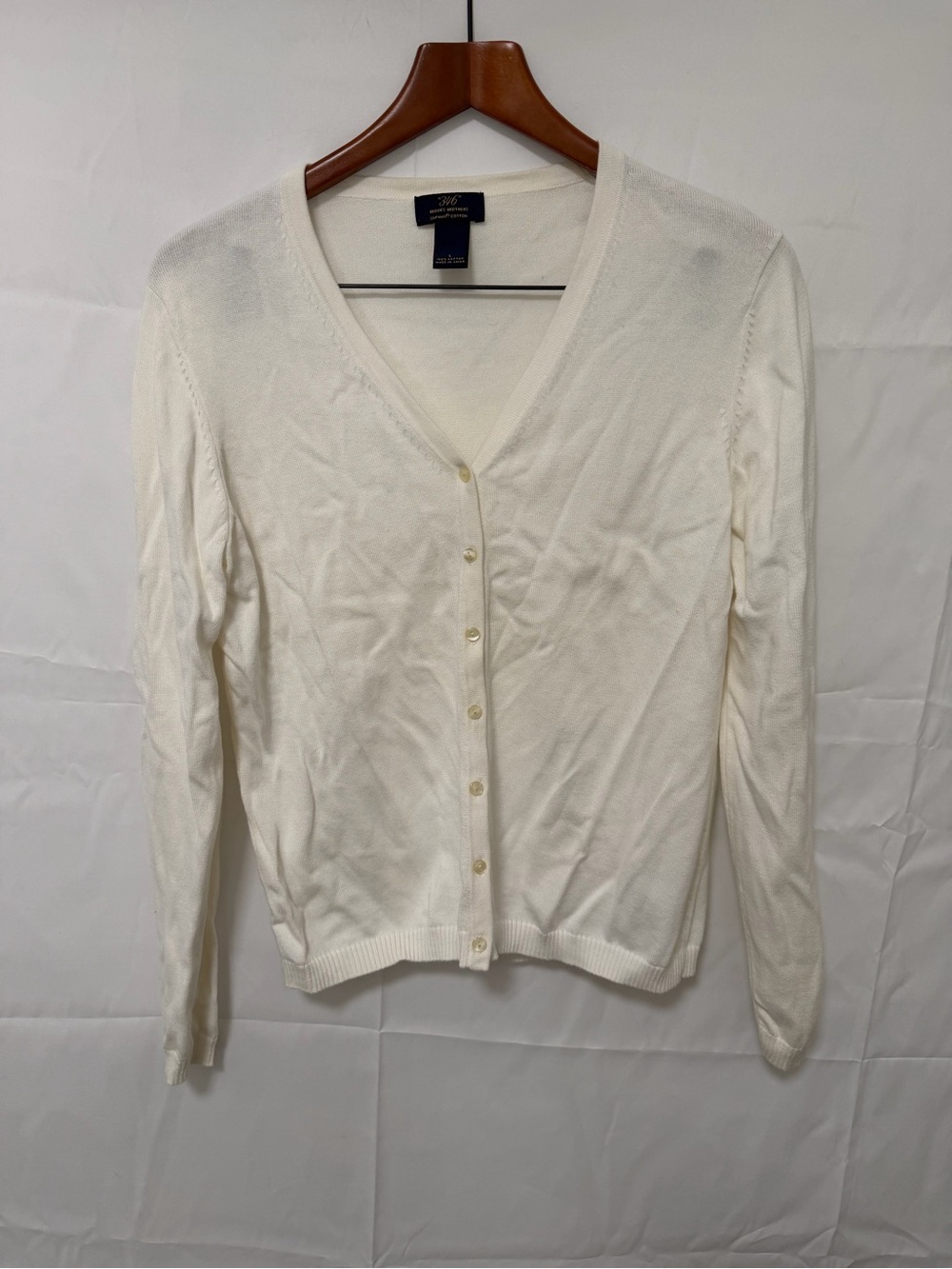 Brooks Brothers Women's Cream V-Neck Button-Up Cardigan